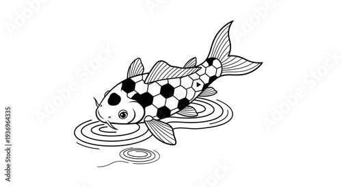 Koi Fish with Soccer Ball Pattern on White Background