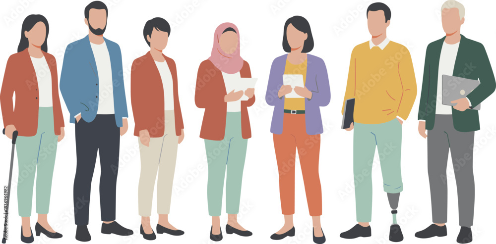 Obraz premium Professional character set featuring diverse men and women in smart casual business attire representing equality and teamwork isolated.