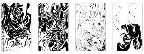 Set Ink texture of 4 watercolor hand drawn artistic marbling invitation, traditional Turkish ebru illustration.