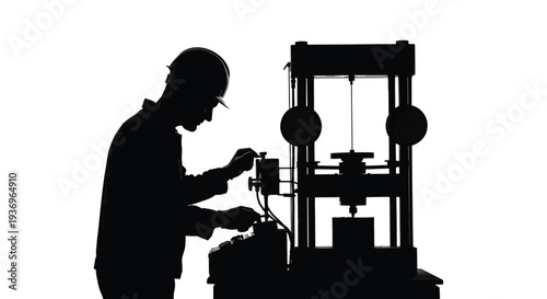 A skilled worker meticulously operates complex machinery showcasing precision and expertise in a stark silhouette high quality professional detailed