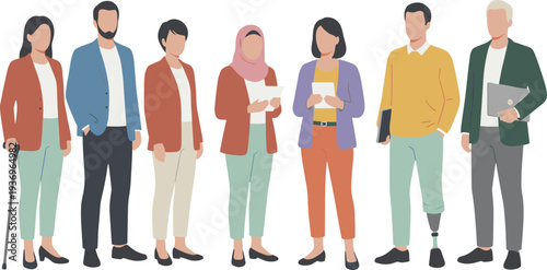 Professional character set featuring diverse men and women in smart casual business attire representing equality and teamwork isolated.