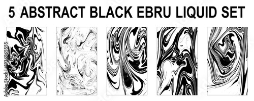 Set of abstract backgrounds. Ink marbling textures. Set of white and black marble texture vector background.