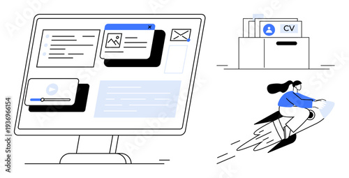 Digital workspace concept. Digital tools for managing CVs, optimizing workflows, and enhancing productivity. Digital workspace simplifying task organization. Ideal for technology, business, HR