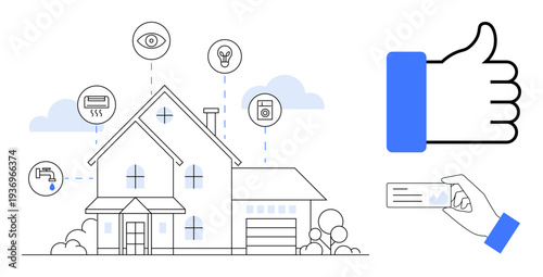 Smart home technology. Smart connectivity of devices for security, energy efficiency, and ease of management. Smart automation for modern living solutions, IoT, and home surveillance. Great for tech