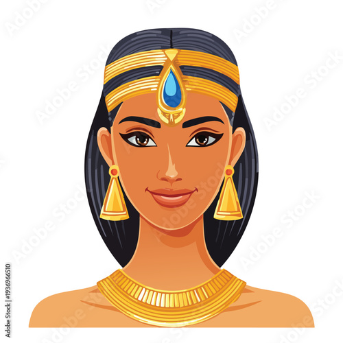Woman with egyptian headdress and golden jewelry
