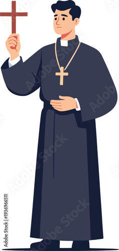 PRETE VESCOVO PARROCO CHIESA CELEBRAZIONE MESSA domenica feste natale cerimonia battesimo compleanno vettoriale parrocchia 