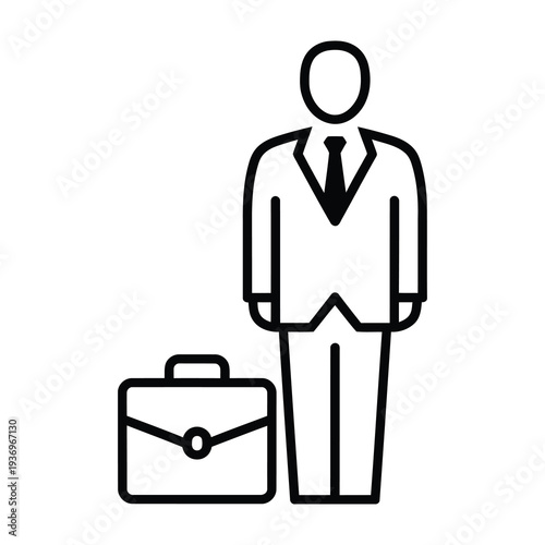 Professional businessperson in formal suit and tie holding a sleek briefcase symbolizing corporate success and professionalism in a minimalist black and white style