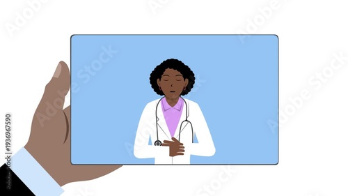 Tablet With Black Male Doctor Animation Video 4K suitable for your project needs
