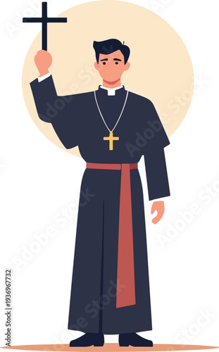 PRETE VESCOVO PARROCO CHIESA CELEBRAZIONE MESSA domenica feste natale cerimonia battesimo compleanno vettoriale parrocchia 