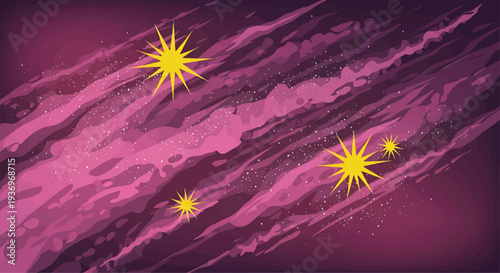 Abstract Purple Nebula Space Background with Yellow Stars Vector