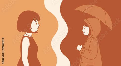 Stylized illustration depicting two distinct paths and life choices.