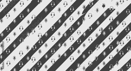 Seamless pattern of microphones and headphones on diagonal stripes