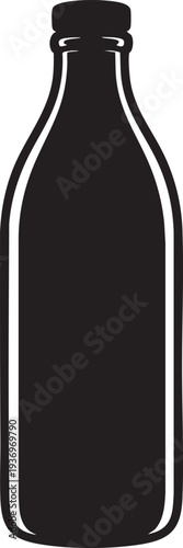 Black silhouette of classic milk bottle with screw top on transparent background