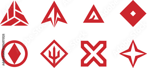 Free Download Abstract red geometric logo icon set featuring triangular shapes, diamond symbols, star marks and modern minimal emblems for corporate branding, - GFXLoad