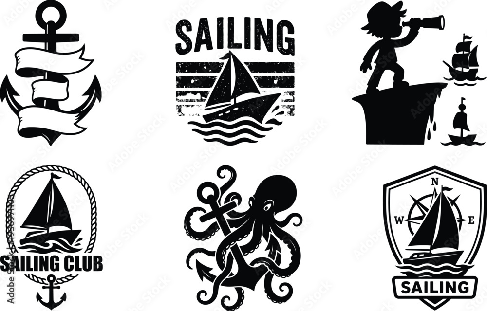 Naklejka premium Professional sailing silhouette bundle set with elegant sailboats great for ocean inspired crafts sublimation designs and coastal artwork