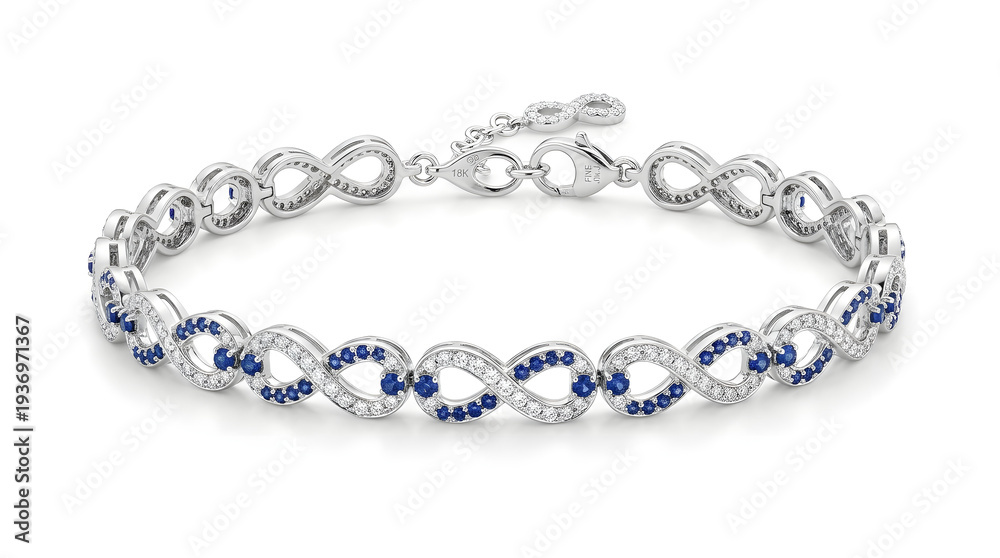 Obraz premium Elegant Infinity Link Bracelet with Blue Sapphires and White Diamonds in Sterling Silver