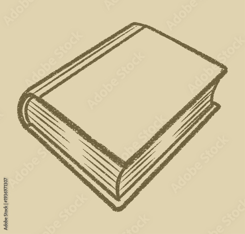 Hand-drawn vector illustration of a closed book with a textured, vintage, and aged paper aesthetic, perfect for educational or nostalgic themes