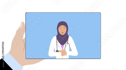 Tablet With Muslim Female Doctor Animation Video 4K suitable for your project needs