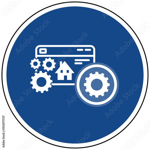 Vektor Icon Homepage Einstellung Konfiguration Webseite Startseite Zahnrad Symbol Blaues Schild Webdesign Benutzeroberfläche Grafik Admin Dashboard Service Wartung