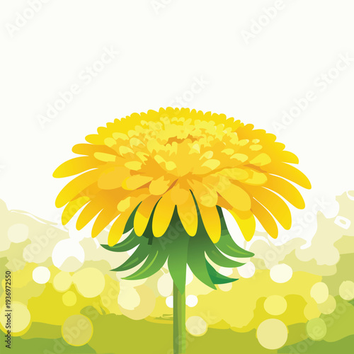Vibrant dandelion blossom against a bright bokeh background
