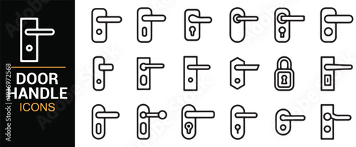 Interior home door handle minimal outline icon collection
