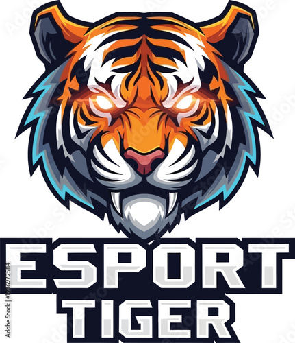 A vibrant esports logo featuring a tiger's face with colorful feathers and bold text