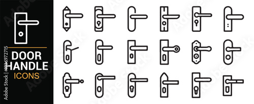 Door hardware and lock handle vector outline icons