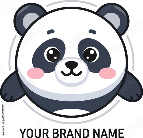 A cartoon panda bear with a friendly face and a customizable brand name