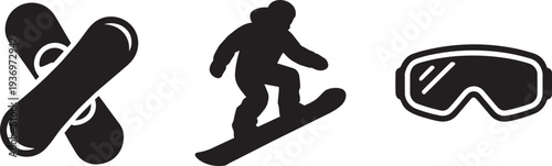Snowboarding winter sport icons including snowboards snowboarder and goggles vector