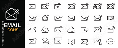 Internet mail service and envelope minimal outline icons