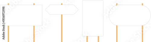Clean Blank Banner Sign Set Vector with Wooden Poles Different Shapes Mockup