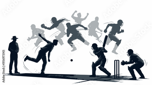 Dynamic Cricket Players Vector Silhouettes Collection | Batting Bowling Fielding Wicketkeeping Catching Celebrating Sports Icons | Black Action Poses Vector Art for Cricket Design