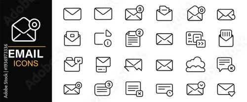 Messaging and email service line icon set for digital communication