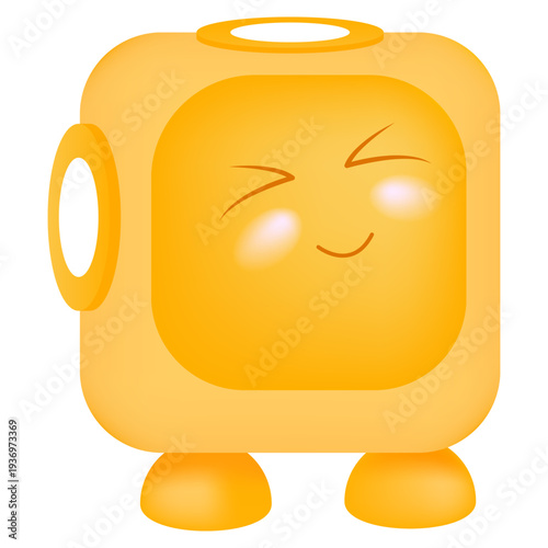 Cute orange square robot character with a smiling face and blushing cheeks isolated on white. Kawaii friendly mascot or smart toy icon vector illustration.