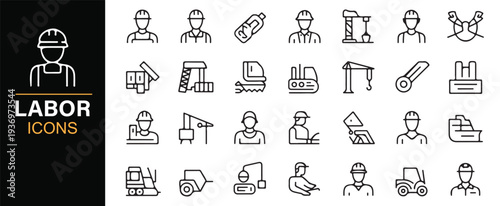 Engineering and construction worker minimal outline icon pack