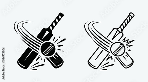 Cricket Ball and Bat Vector Illustrations | Dynamic Sports Icons | Striking Action Designs | Professional Cricket Equipment Vector Art for Matches, Logos, and Creative Sports Graphics