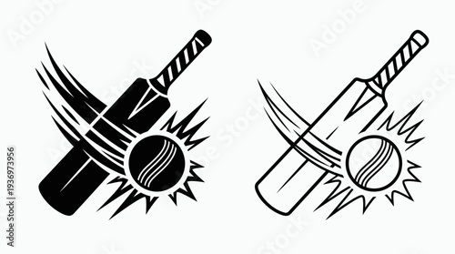 Cricket Ball and Bat Vector Illustrations | Dynamic Sports Icons | Striking Action Designs | Professional Cricket Equipment Vector Art for Matches, Logos, and Creative Sports Graphics