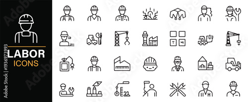 Factory worker and technician minimal line icon pack