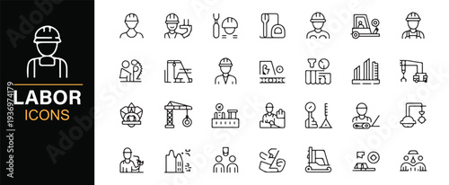 Labor and construction worker outline icon collection