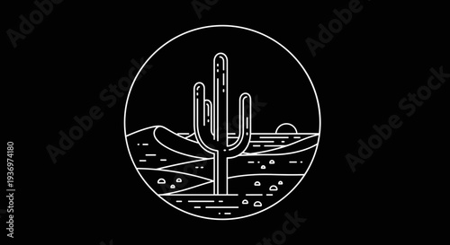 Cactus Desert Landscape Simple Illustration.