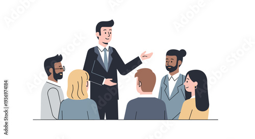 Businessman Presenting to Diverse Group.