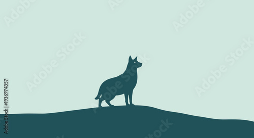 Dog Standing on Hill Silhouette.
