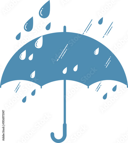 A vibrant blue umbrella elegantly stands open, providing effective shelter from numerous falling raindrops, symbolizing weather protection and security.