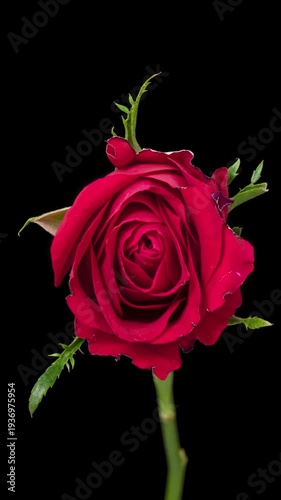 Time lapse wilting red Rose flower close-up, isolated on pure black background.