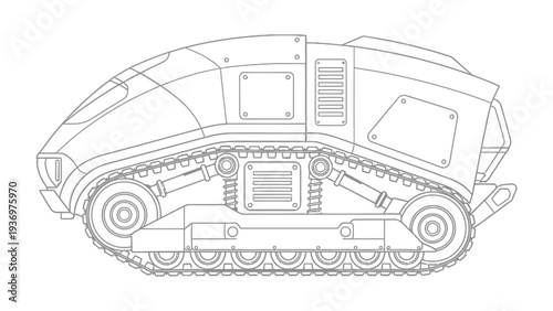 Futuristic Vehicle Design: A sleek and modern vehicle showcases advanced technology with its unique track design and aerodynamic form, representing the future of transportation and innovation.