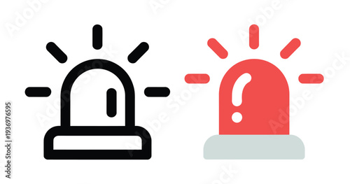 Siren Icon, Emergency Light Symbol, vector illustration featuring alarm and alert signal signs, flat design icons isolated on white background, perfect for safety, emergency, and alert system projects