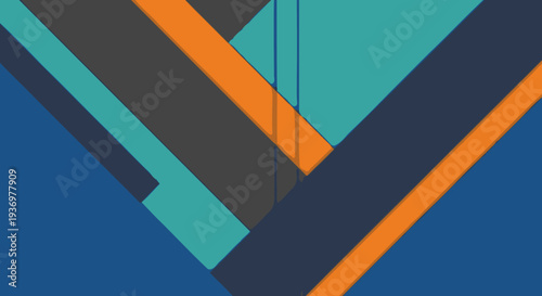 Abstract geometric pattern with overlapping angular shapes in shades of blue, orange, and grey, creating a modern and dynamic visual design.