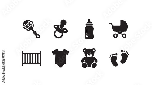 Baby Care and Newborn Essentials Icons Set