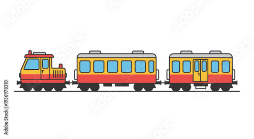 Red and Yellow Cartoon Train Cars Illustration.