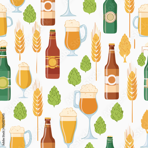 Assorted Beer Bottles and Glasses Illustration.